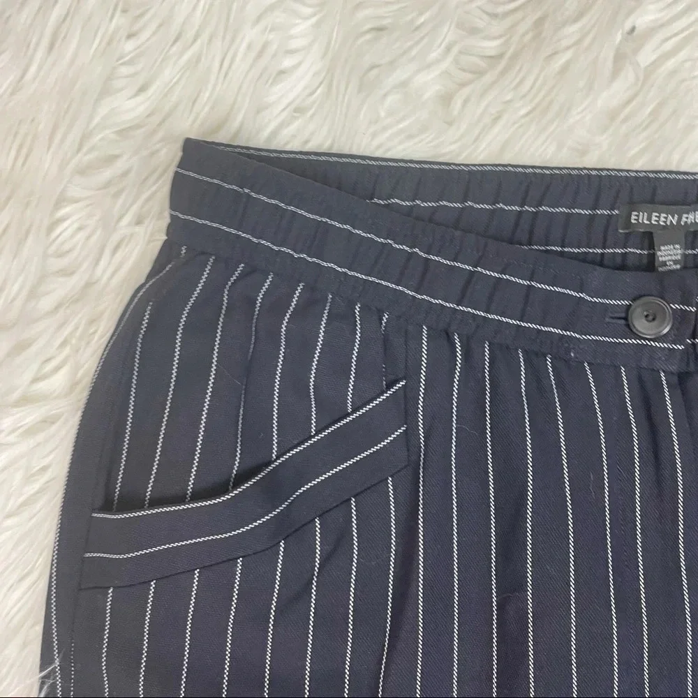 NWOT Eileen Fisher Pinstripe Crop Wide Leg Pant Indigo Casual Women’s Medium - Picture 8 of 13
